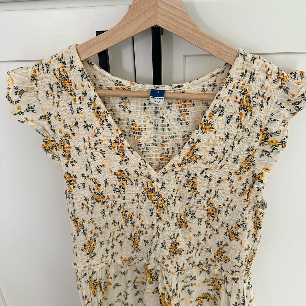 Floral Smocked Dress with Ruffle Sleeves
